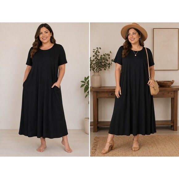 Meroketty Dresses & Skirts - New Merokeety Maxi Length Tshirt Dress  Relaxed Fit Black Cotton Size XL